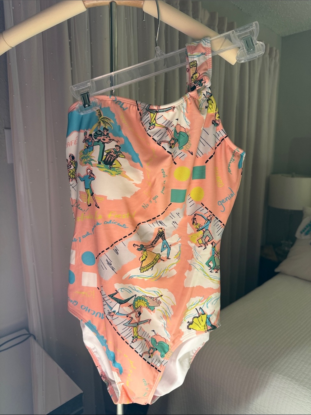 One-Piece Swimsuit in Peach, White, Aqua